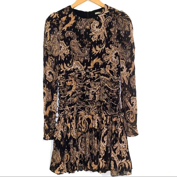 Thurley Faithful Corset Silk Blend Long Sleeve Paisley Print Dress SMALL - Picture 3 of 11